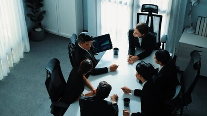 Wall Mural - top view of project manager present increasing sales chart while diverse group analysis financial in