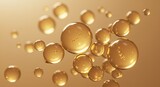 Golden Spheres Floating in a Warm Light, Abstract Bubbles Illustration.