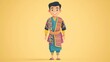 © seksun - Full-body minimalist cartoon Burmese man in traditional outfit with decorative patterns