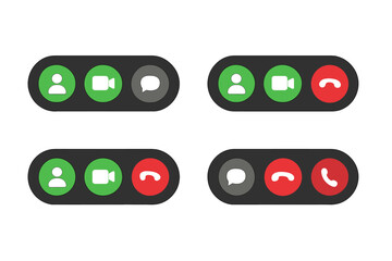 Wall Mural - video call interface icon set. online video conference, chat, call, end call, user profile buttons. 