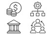 © Oliver - Business and finance line icons. Money management, banking services, corporate structure and teamwork concept. Financial strategy, investment, collaboration vector symbols set.