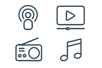 Wall Mural - audio video icon set line style. music, radio, podcast, song, media player symbol collection. thin l