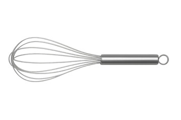Metal whisk hanging vertically, professional bakery utensil for whisking, blending ingredients in culinary preparation