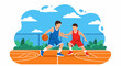 © Amie - Adobe illustrator artwork vector illustration of two boys playing basketball on an outdoor court, one dribbling and the other defending, under a bright sky. Perfect for sports, youth, and active lifes