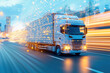 © Vilaysack - Modern logistics truck moves swiftly along city road, illuminated by digital effects representing smart logistics network powered by IoT technology. scene conveys speed and innovation