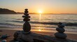 © Gunung - Balanced rocks sunset beach scene
