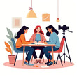 © Nurfuady - Three women collaborating around a table, likely during a video production session.