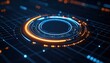 © FimCraft - Futuristic digital interface with glowing circular technology hologram in dark environment representing high tech innovation and advanced data visualization