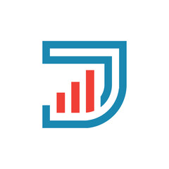 Wall Mural - this image depicts a flat logo design of an initial letter j in blue color with an orange graph bar 