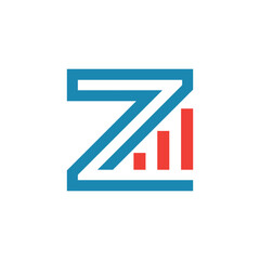Wall Mural - this image depicts a flat logo design of an initial letter z in blue color with an orange graph bar 