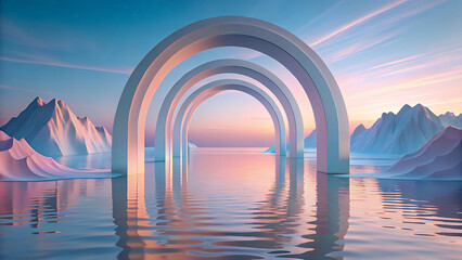 Wall Mural - 3D Rendering Abstract Panoramic Background Northern Lights