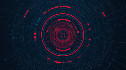Wall Mural - abstract geometric composition with circular patterns and neon elements in red and blue for digital 