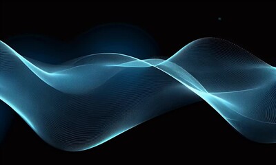 Wall Mural - abstract blue digital background with glowing dots and waves on a black background. technology, scie