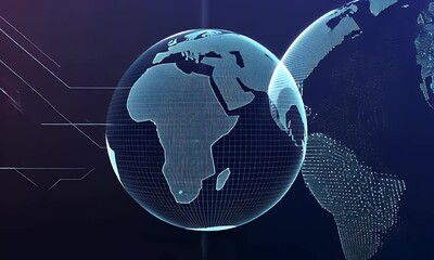 Wall Mural - abstract digital technology background with blue and purple colors, global network concept, cyber se