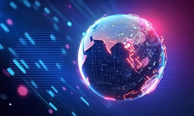 Wall Mural - abstract digital technology background with blue and purple colors, global network concept, cyber se