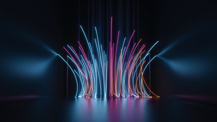 Canvas Print - Abstract neon light strands flowing upwards image
