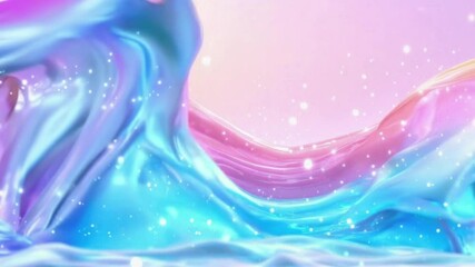 Pastel abstract fluid waves, seamless looping video with sparkling effect
