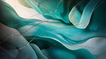 Canvas Print - flowing abstract watercolor ink wash with gold accents image