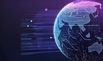 Wall Mural - abstract digital technology background with blue and purple colors, global network concept, cyber se