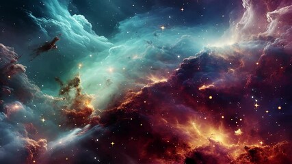 The Stars And Nebulae in Space. Galaxy exploration through outer space towards glowing milky way galaxy.	
