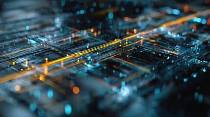 Wall Mural - digital connections and circuits intertwined, depicting the progression of modern cyberspace technol