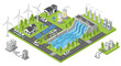 © Sapphire - Sustainable energy infrastructure showcasing wind, solar, and hydroelectric power in isometric landscape