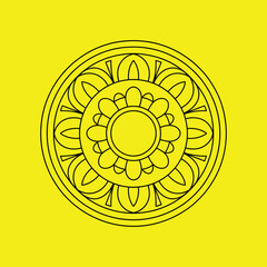 Yellow sunny circle icon with abstract vector pattern design