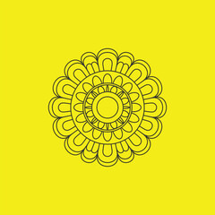 Wall Mural - abstract vector illustration of a golden sun symbol with a seamless floral pattern and yellow flower