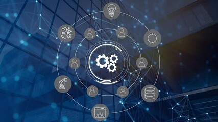 Animation of technology and business process Hyperautomation with digital interface icons

