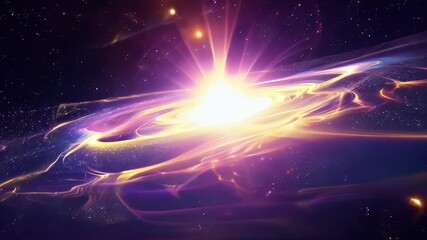 Wall Mural - Galactic core bursting with radiant light, scattering glowing stars through colorful nebula waves