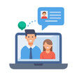 © Photos stock  2.0 - Online communication between two people via laptop and chat bubble