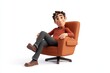 © Amrita - Man in chair pose 3D CARTOON CHARACTER of ON WHITE BACKGROUND