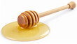 © Hyejin Kang - Honey dripping from honey dipper isolated on white background. Thick honey dipping from the wooden honey spoon.