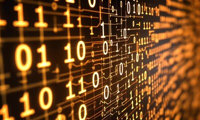 Wall Mural - abstract background with a digital circuit board and binary code. high-tech technology concept. digi