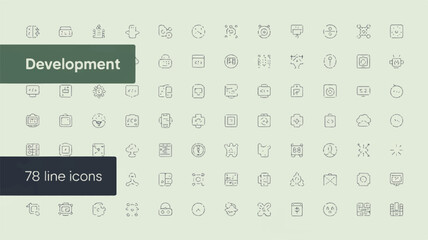 Development icons set line art technology