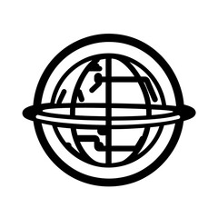 Wall Mural - black and white vector icon of earth globe with orbit ring and simplified continental shapes symboli