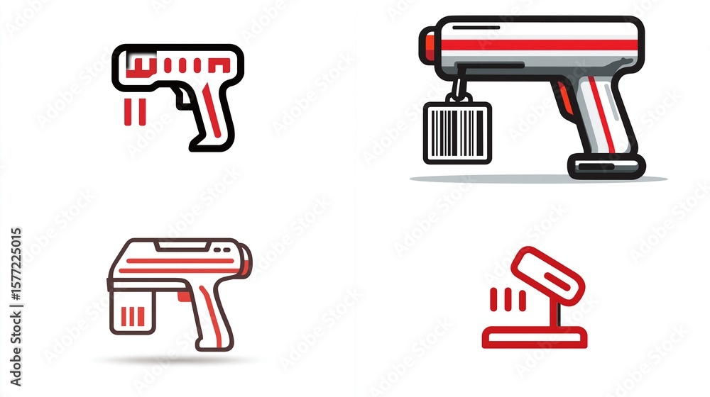 Scanner Gun Cartoon Four vector illustrations of barcode scanners, laser guns, or similar ...