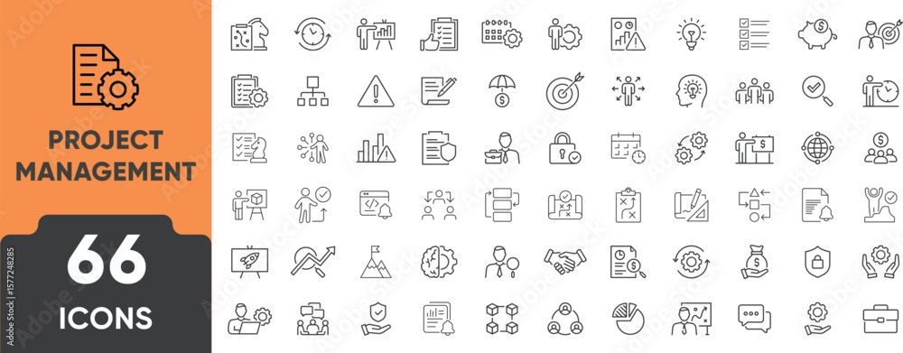 Startup, Business, Project, Management Line Icon Set. Set of 66 outline ...