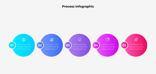 Wall Mural - five step process infographic for presentations, business workflows, and project management illustra