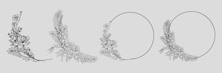 minimal botanical graphic sketch drawing, trendy tiny tattoo design, floral elements vector illustration 
