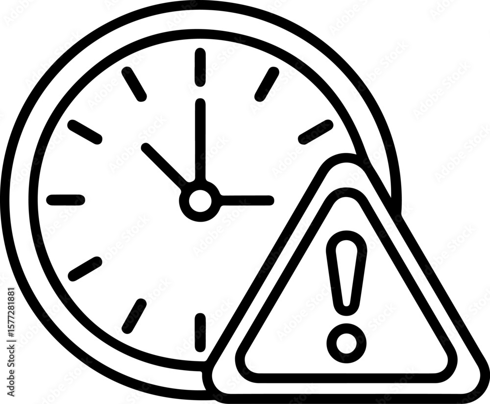 Clock with exclamation mark in warning triangle icon symbolizing time ...