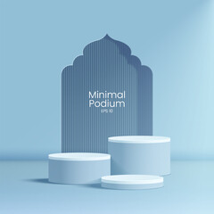 Wall Mural - Abstract minimal scene. Minimal podium with soft material base. Soft podium stages and product showcase platform with covers and golden in round and square shape. 