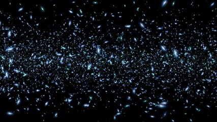 Wall Mural - Loop flickering blue stars particles flying animation on black abstract background. Animation of fiery blue glowing flying ember burning ash particles.
