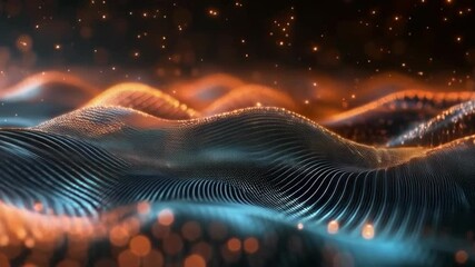 Wall Mural - Abstract data visualization with dynamic waves and glowing dots. Suitable for presentations about technology and innovation.
