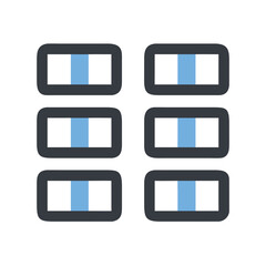 A grid layout of six blocks with blue stripes on a white background