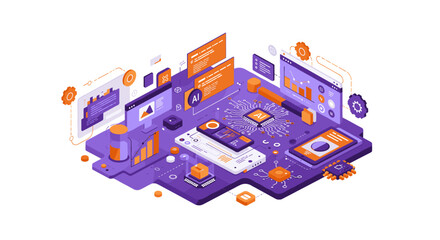 Wall Mural - futuristic isometric design of ai technology systems with digital graphics