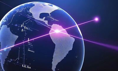 Wall Mural - abstract digital technology background with blue and purple colors, global network concept, cyber se