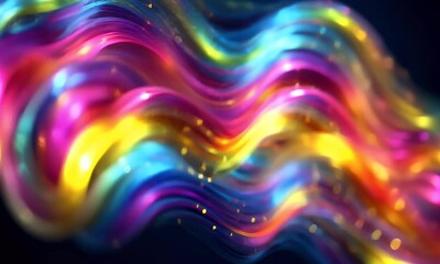 Wall Mural - abstract background with colorful neon wavy lines, glowing stripes on a black backdrop