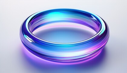 Wall Mural - translucent glass ring displays a beautiful gradient of blue and purple hues upon a white surface