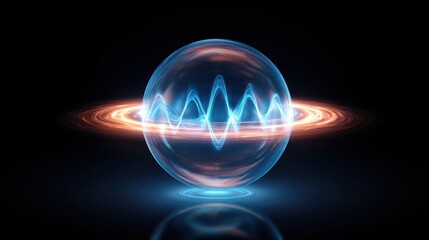 Wall Mural - a glowing sphere surrounded by wave patterns emits a futuristic, high-tech vibe, suggesting themes o
